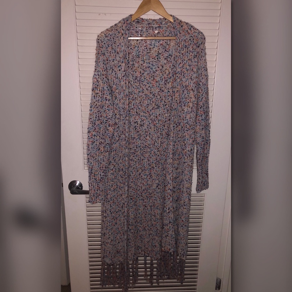 Multi-Colored Knit Open Front Cardigan